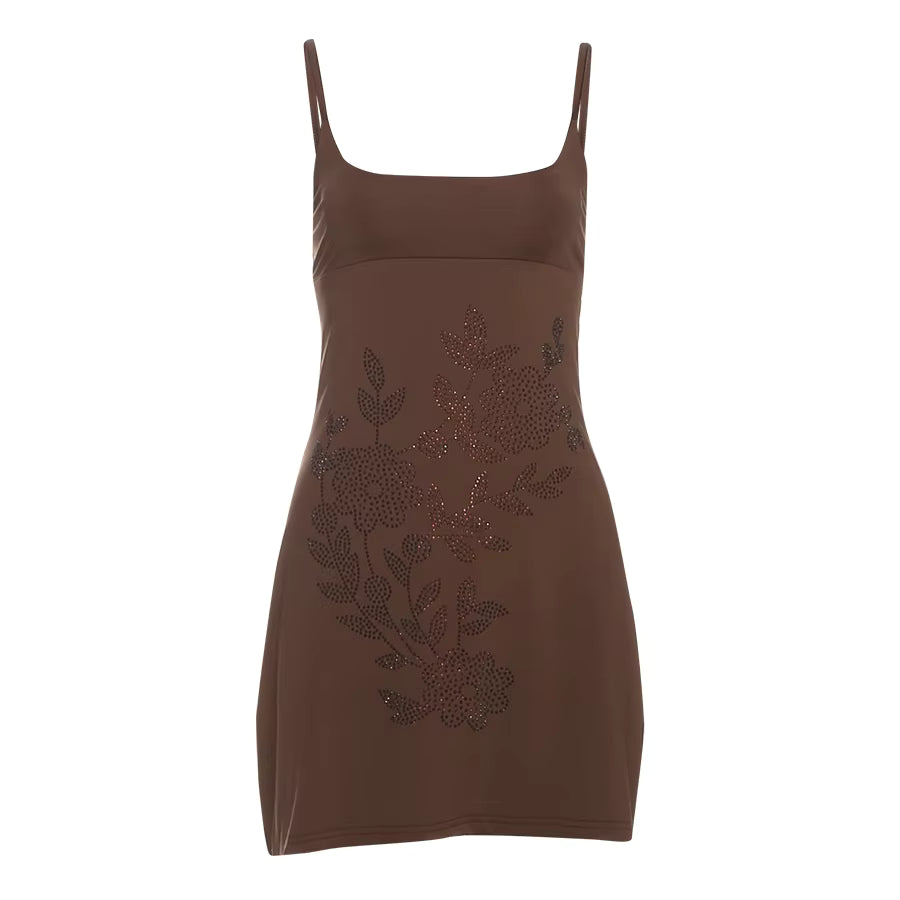 DIAMOND FLOWER MINI JURK - BRUIN