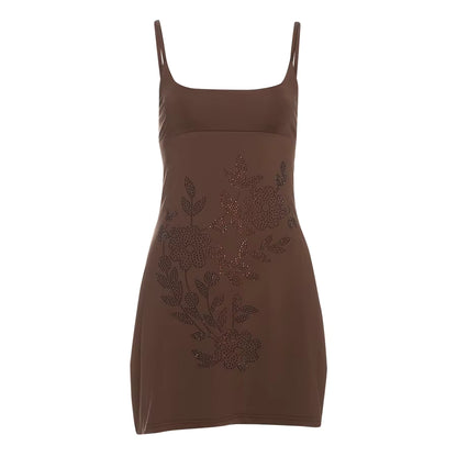 DIAMOND FLOWER MINI JURK - BRUIN