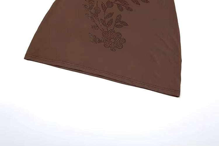 DIAMOND FLOWER MINI JURK - BRUIN